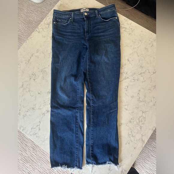 PAIGE Amber Mid Rise Straight Leg in Aegean Distressed - 30 - Picture 3 of 13